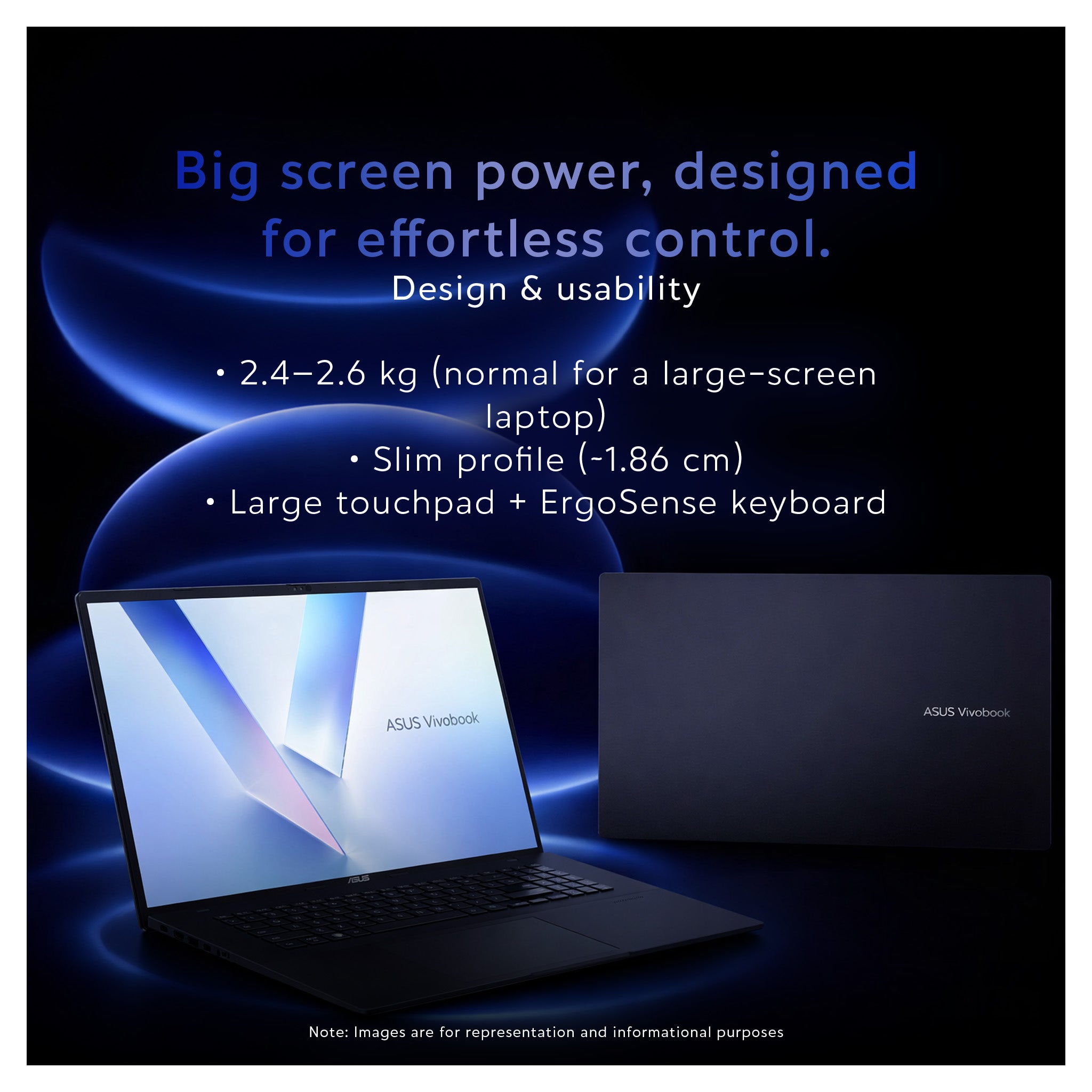 Asus Vivobook Copilot+ Laptop, AMD Ryzen 7-260, 32 GB DDR5 RAM, 1 TB PCIe SSD, 18" WUXGA (1920x1200) 144Hz Display, AMD Radeon Graphics, Backlit Keyboard, W11 Home, Quiet Blue + Traix MousePad Outlet - Resim 4