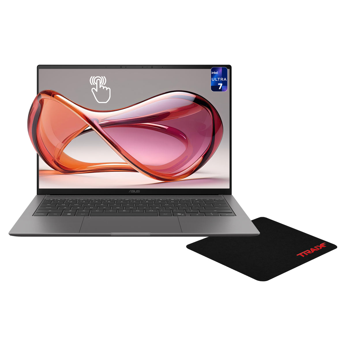 Asus Zenbook S14 Laptop, Intel Ultra 7-356H, 32 GB LPDDR5X RAM, 1 TB PCIe SSD, 14" WQXGA+ (2880x1800) 120Hz OLED Touchscreen, Intel Graphics, Backlit Keyboard, W11 Pro, Antrim Grey + Traix MousePad - Resim 1