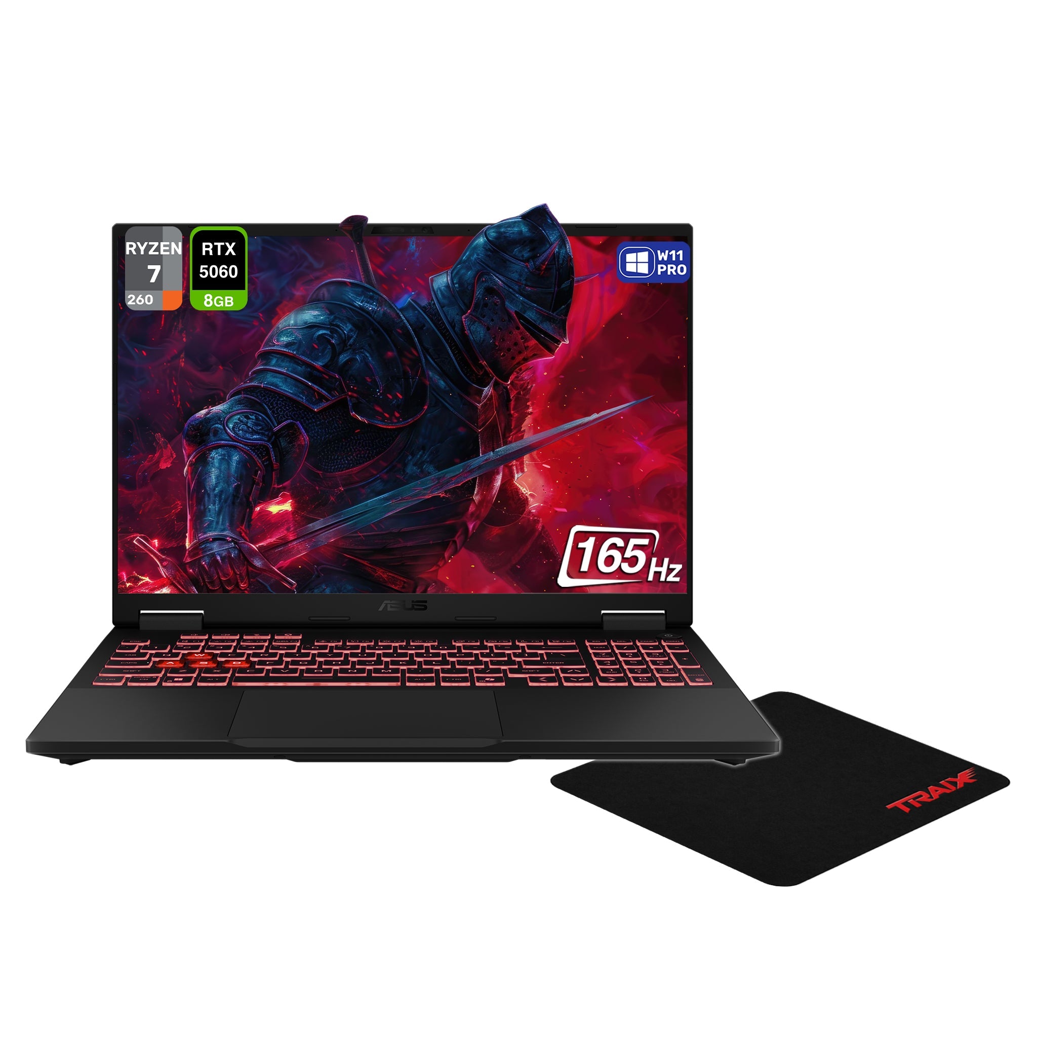 Asus TUF Gaming A16 Gaming Laptop, Ryzen 7 260, 16" 165Hz, RTX 5060, Gray+Traix MousePad - Hubitx