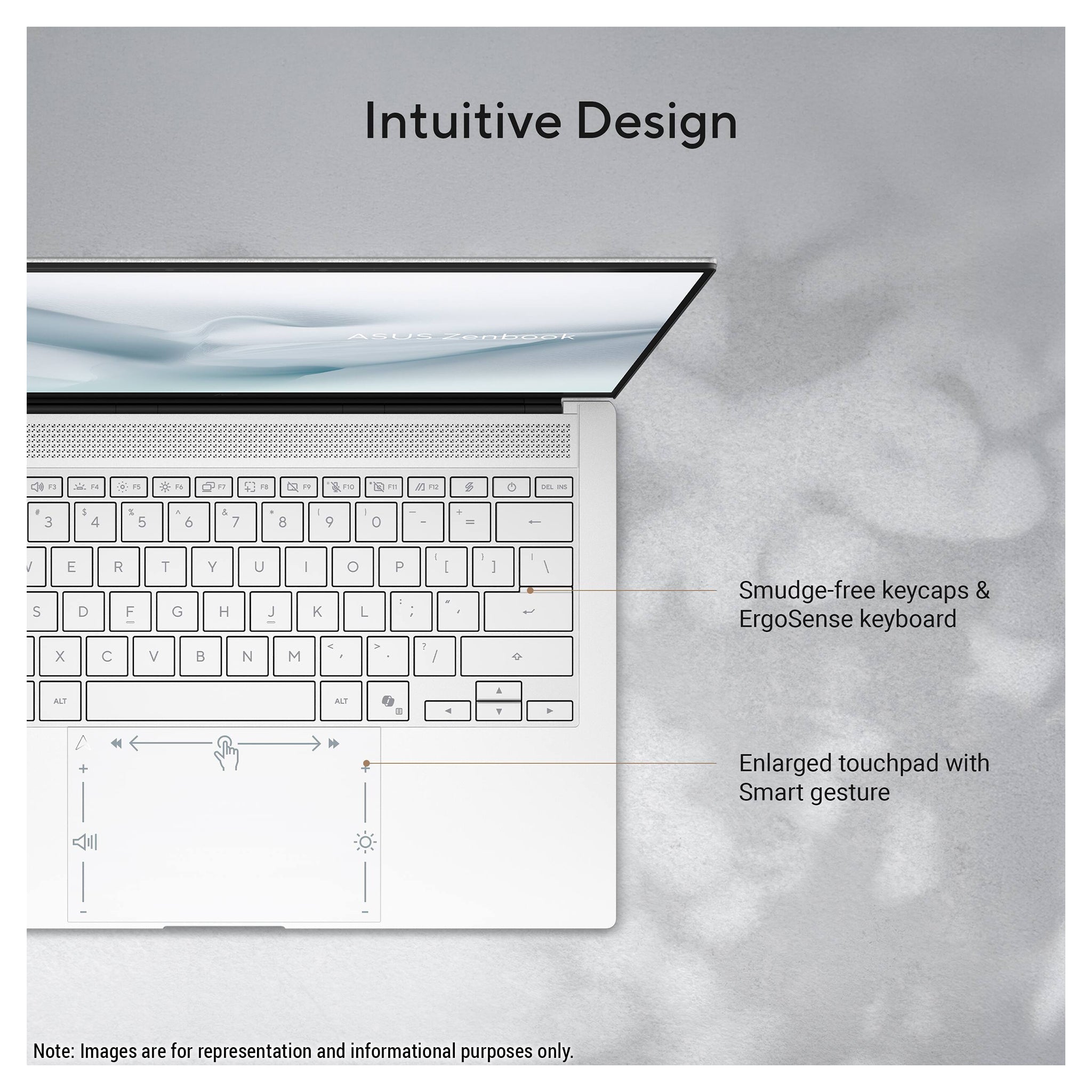 Asus Zenbook S14 Laptop, Intel Ultra 9 - 386H, 14" 3K (2880x1800) Touchscreen 120Hz, Intel Graphics, Backlit Keyboard, Scandinavian White + Traix MousePad - Hubitx