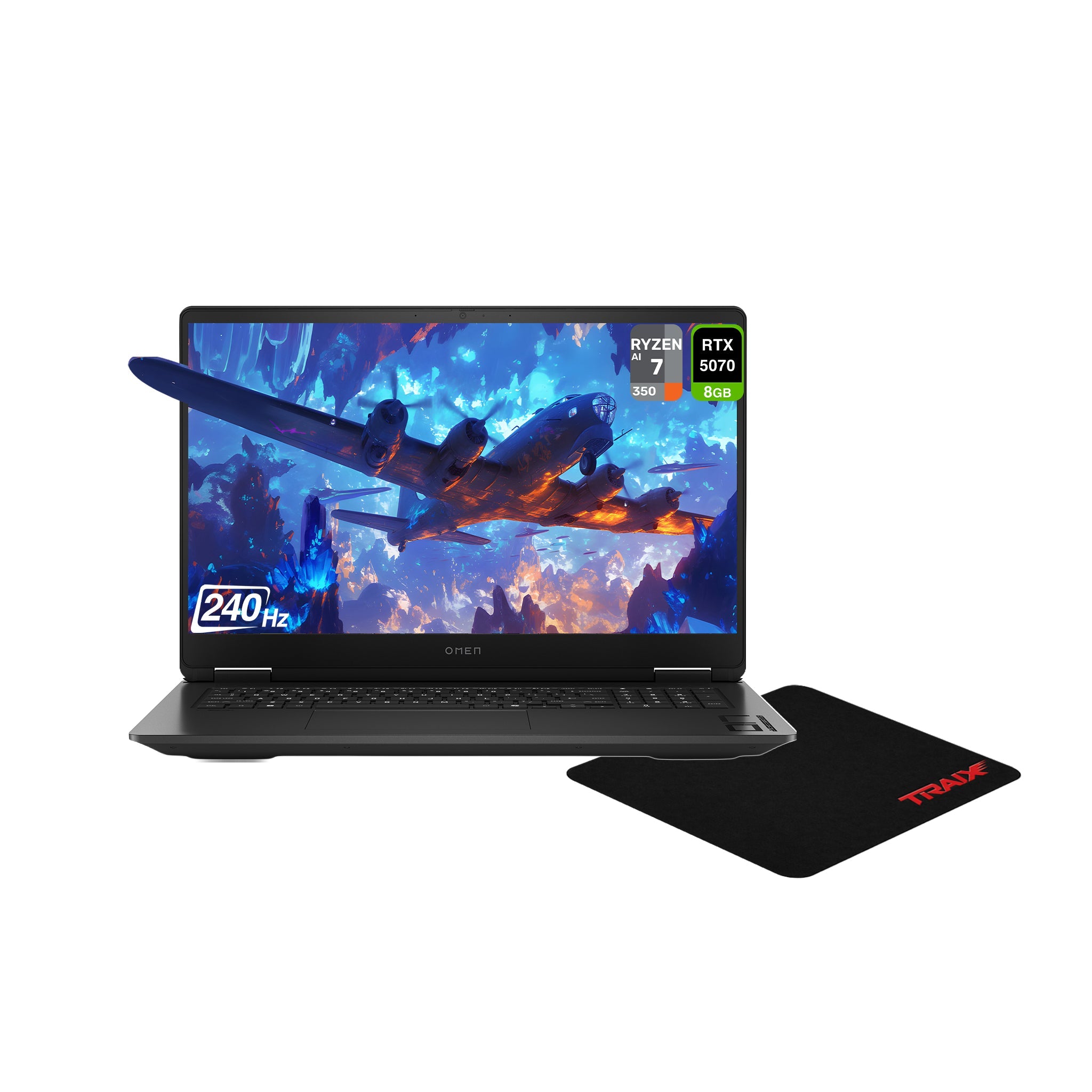 HP OMEN 17 Gaming Laptop, Ryzen AI 7 - 350, 17.3" QHD 240Hz, RTX 5070 + Traix Mousepad - Hubitx