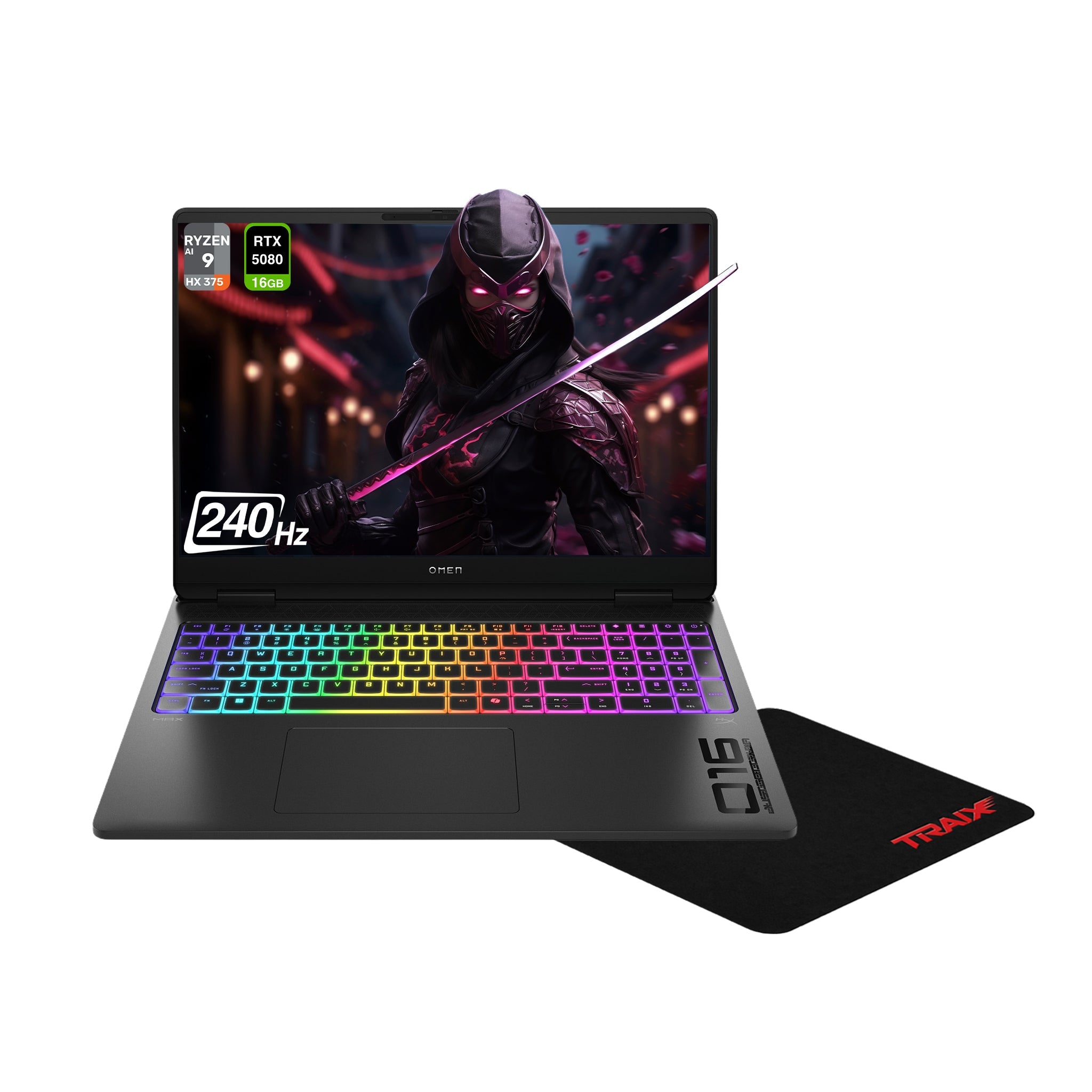 HP OMEN MAX Gaming Laptop, Ryzen AI 9 HX 375, 16" WQXGA 240Hz, RTX 5080 + Traix Mousepad - Hubitx