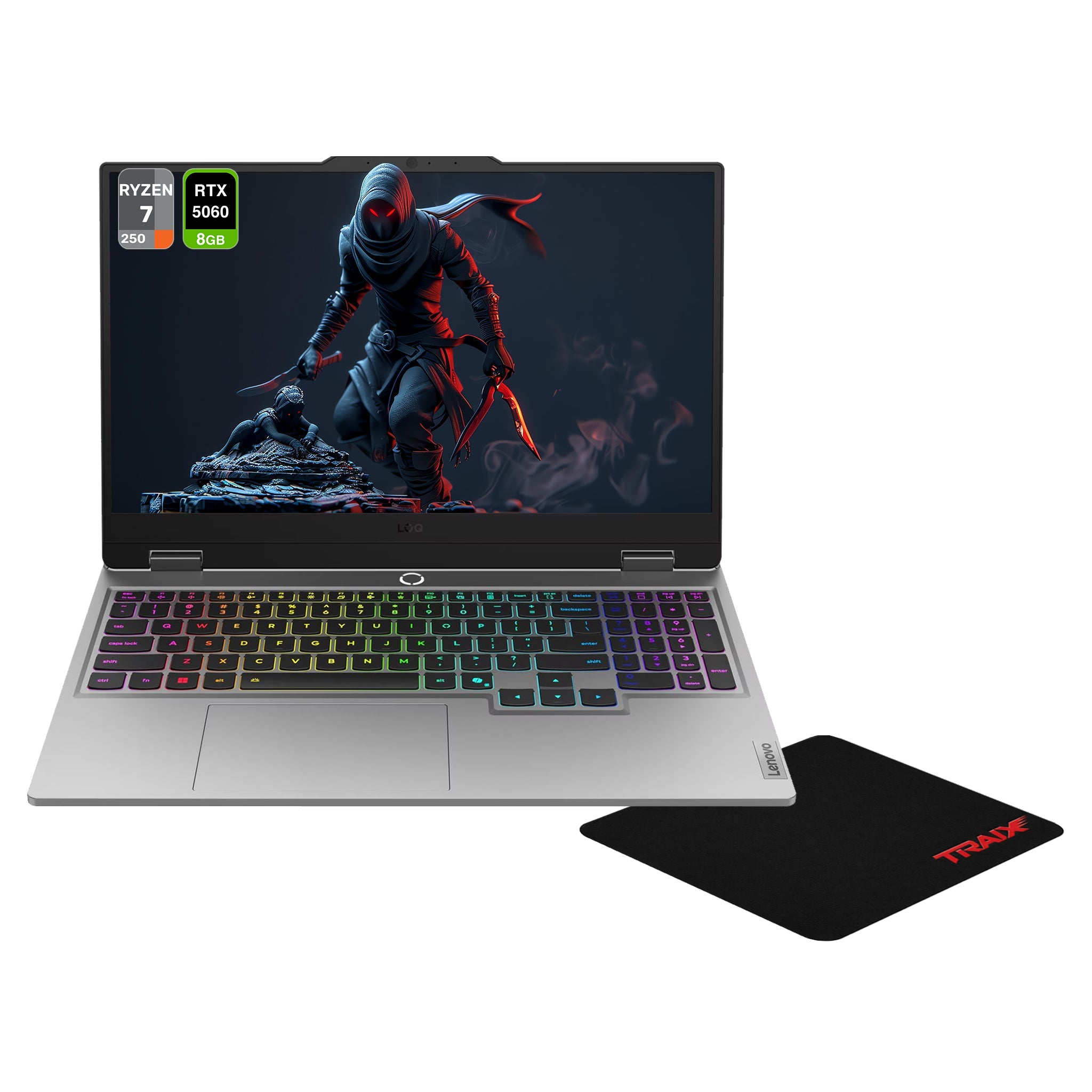 Lenovo LOQ AI-Powered Gaming Laptop, AMD Ryzen 7-250, 16 GB DDR5 RAM, 512 GB PCIe SSD, 15.6" FHD(1920x1080)144Hz Display, Nvidia G-Force RTX 5060, Backlit Keyboard, W11 Home, Luna Grey+Traix Mousepad - Hubitx