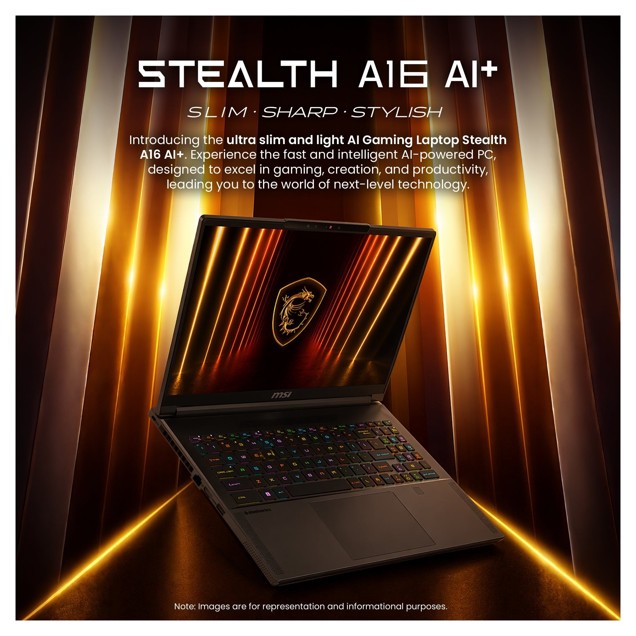 MSI Stealth A16 AI+ Gaming Laptop, Ryzen AI 9 HX - 370, RTX 5070Ti, 16" QHD+ +Traix MousePad - Hubitx