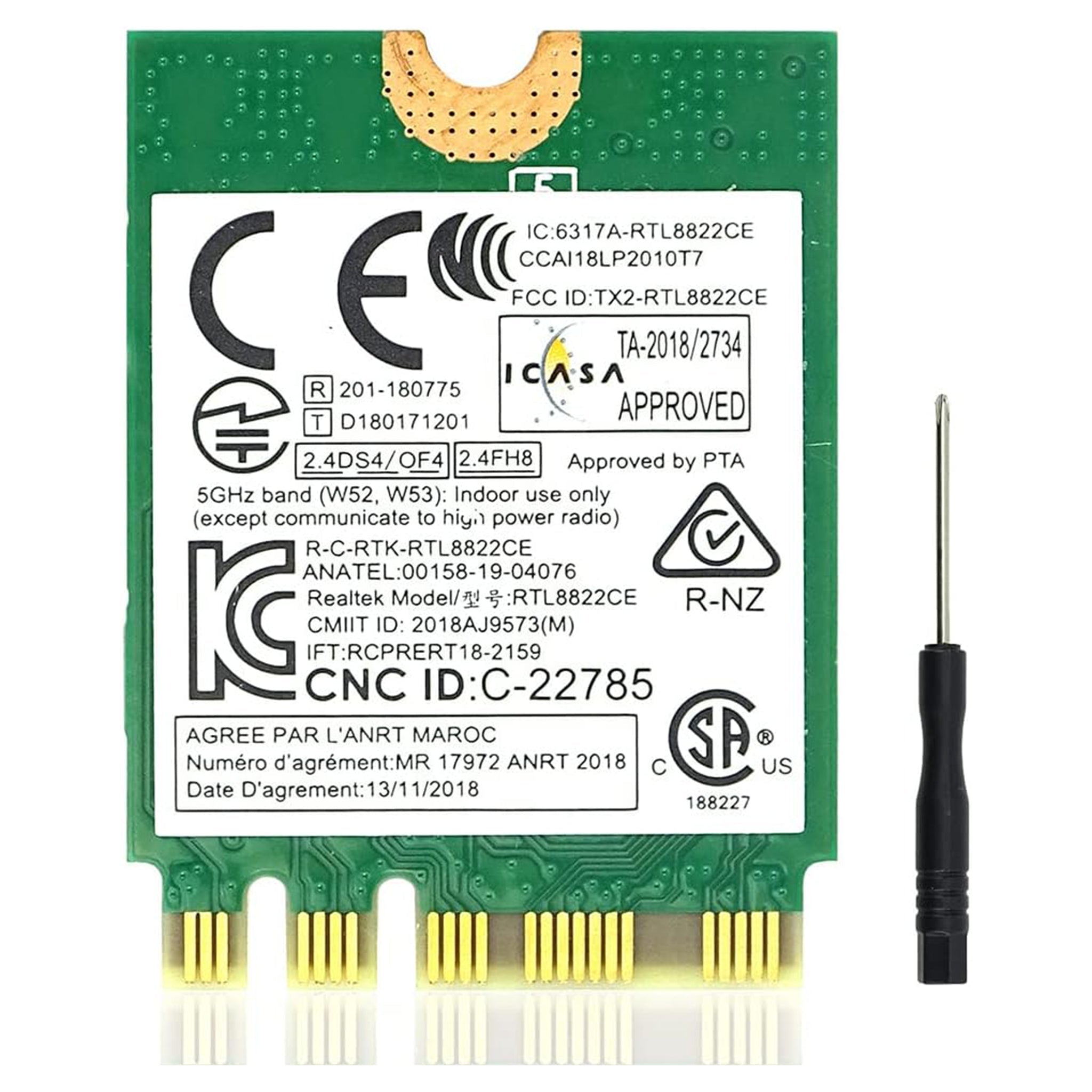 Realtek RTL8822CE Wireless Card – Dual - Band Wi - Fi AC + Bluetooth 5.0 (M.2 / NGFF) - Hubitx