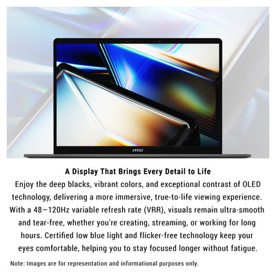 MSI Prestige 16 AI+ Copilot+ Laptop, Intel Ultra X7-358H, 32 GB LPDDR5x RAM, 1 TB PCIe SSD, 16" 2.8K (2880x1800) Touchscreen, Intel Arc B390, Backlit Keyboard, W11 Home, Platinum Gray+Traix MousePad - Resim 3