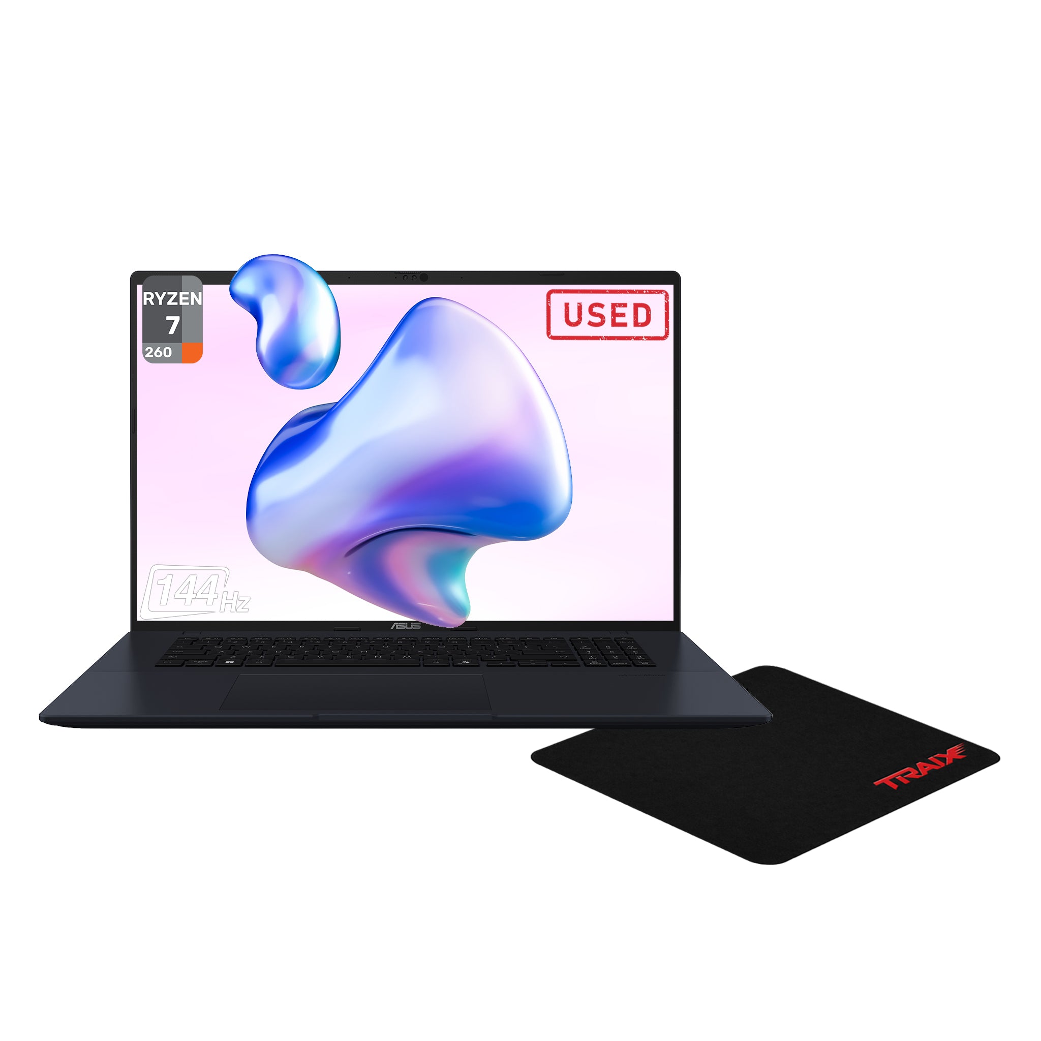 Asus Vivobook Copilot+ Laptop, AMD Ryzen 7-260, 32 GB DDR5 RAM, 1 TB PCIe SSD, 18" WUXGA (1920x1200) 144Hz Display, AMD Radeon Graphics, Backlit Keyboard, W11 Home, Quiet Blue + Traix MousePad Outlet - Resim 1