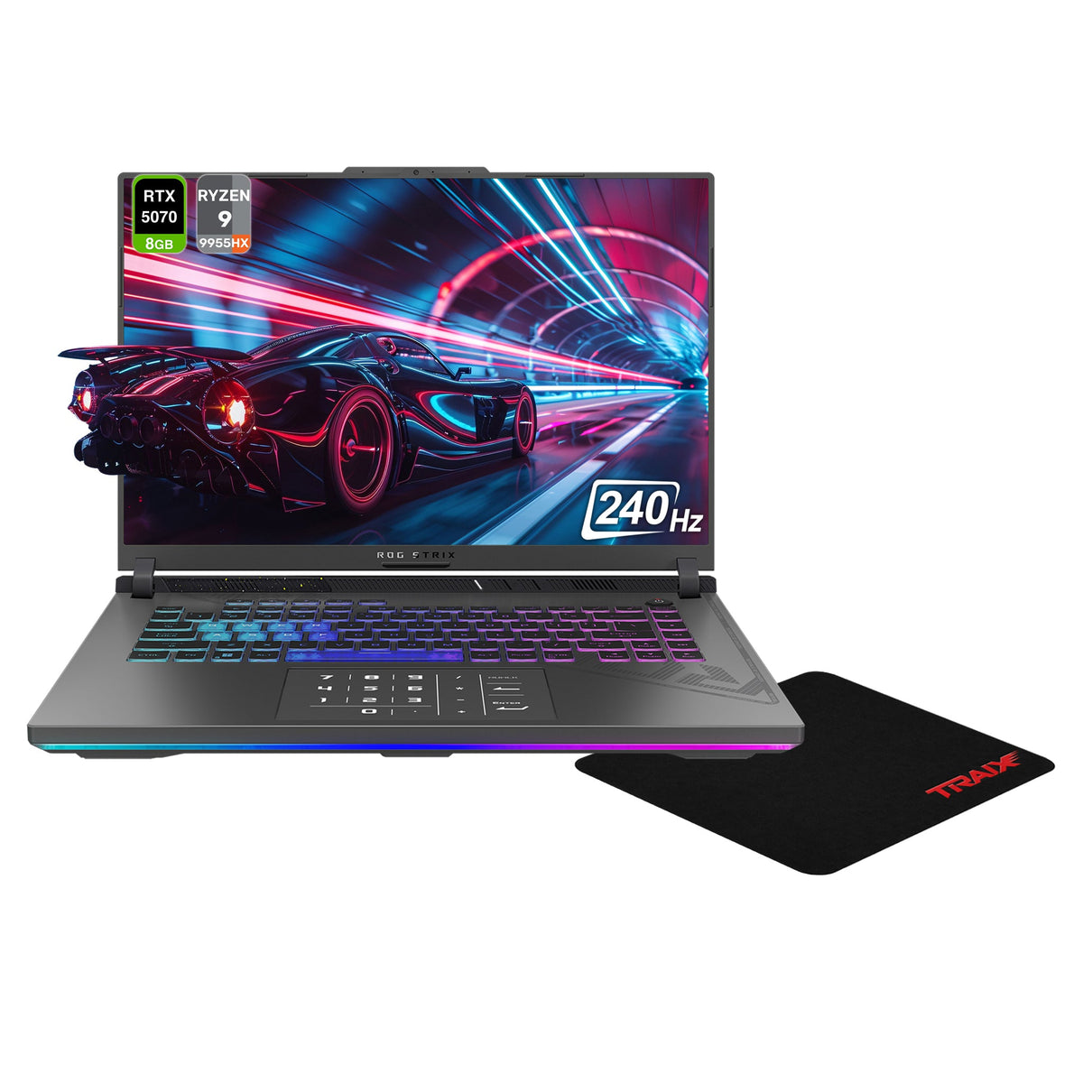 Asus ROG Strix G16 Gaming Laptop, AMD Ryzen 9 9955HX, 16" WUXGA (1920x1200) G-Force RTX 5070, W11 Home, Gray+Traix Mouspad - Hubitx