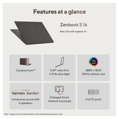 ASUS Zenbook S16 Copilot+ Laptop, Ryzen AI 7-350, 16” 3K Touchscreen + Traix MousePad - Hubitx