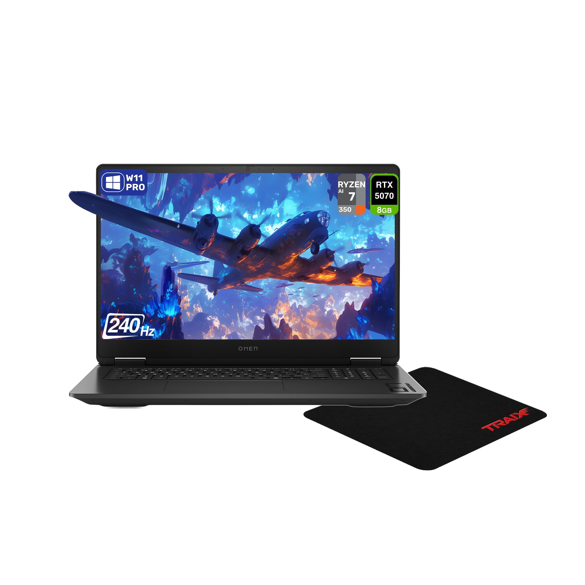 HP OMEN 17 Gaming Laptop, Ryzen AI 7 - 350, 17.3" QHD 240Hz, RTX 5070 + Traix Mousepad - Hubitx