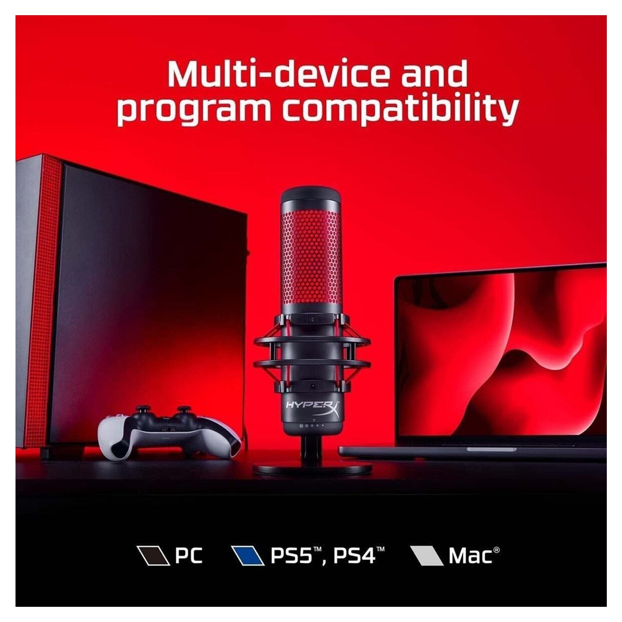 HyperX QuadCast USB Gaming Microphone – Red LED Lighting, Multi - Pattern Recording - Hubitx