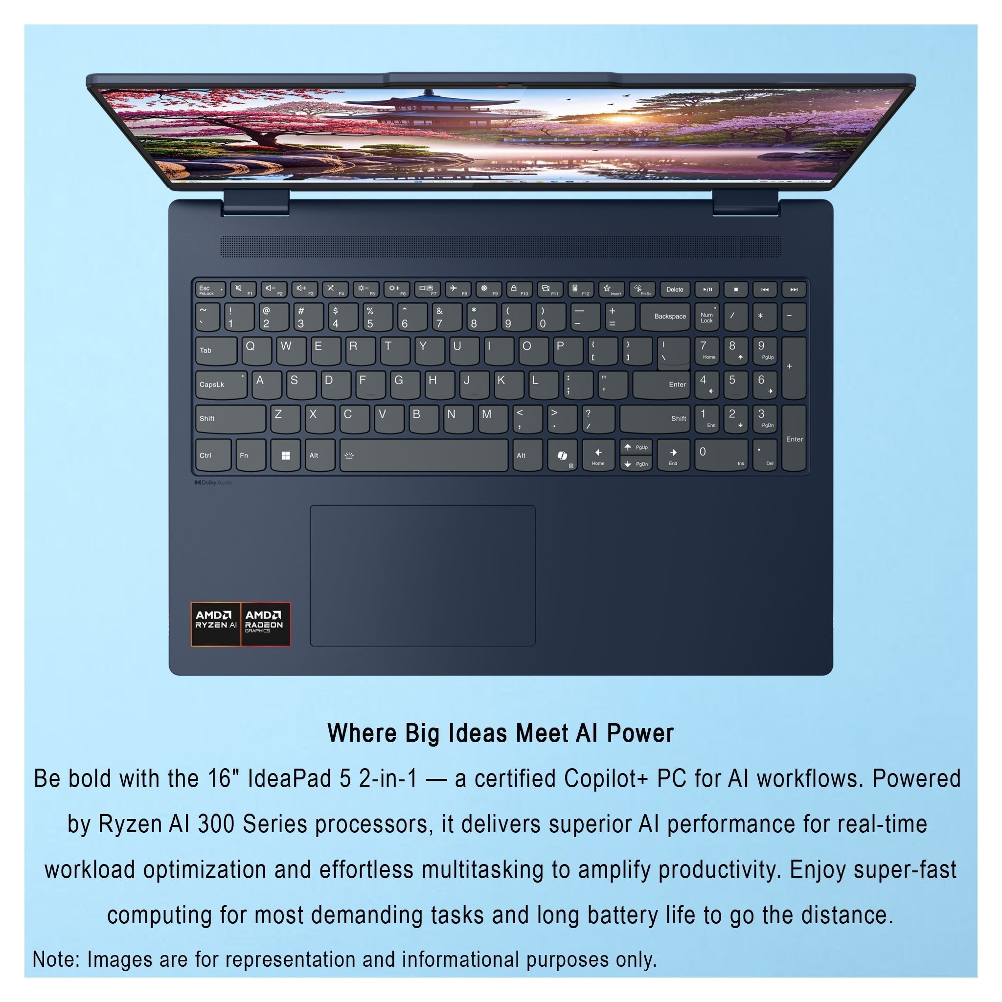 Lenovo IdeaPad 5 2 - in - 1 Copilot+ Laptop – Ryzen AI 7 350, 16" WUXGA Touchscreen, Radeon 860M Graphics - Hubitx