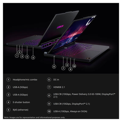 Lenovo Legion Pro 7 16IAX10H Gaming Laptop, Intel 9-275HX, 16" WQXGA, Nvidia G-Force RTX 5080, Eclipse Black - Hubitx