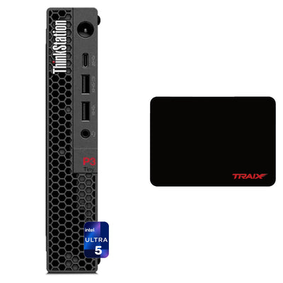 Lenovo ThinkStation P3 Tiny Gen2 Workstation, Ultra 5-235, Graphics, W11 Pro, Black, Wired Keyboard-Mouse Set+Traix Mousepad - Hubitx
