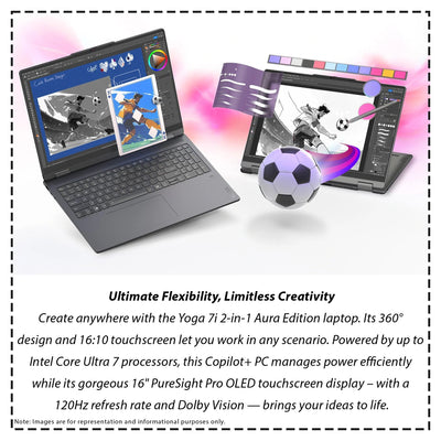 Lenovo Yoga 7i 2in1 Aura Edition Laptop, Intel Ultra 7 355, 16" WUXGA (1920x1200) Touchscreen, Integrated Graphics, W11 Pro - Hubitx