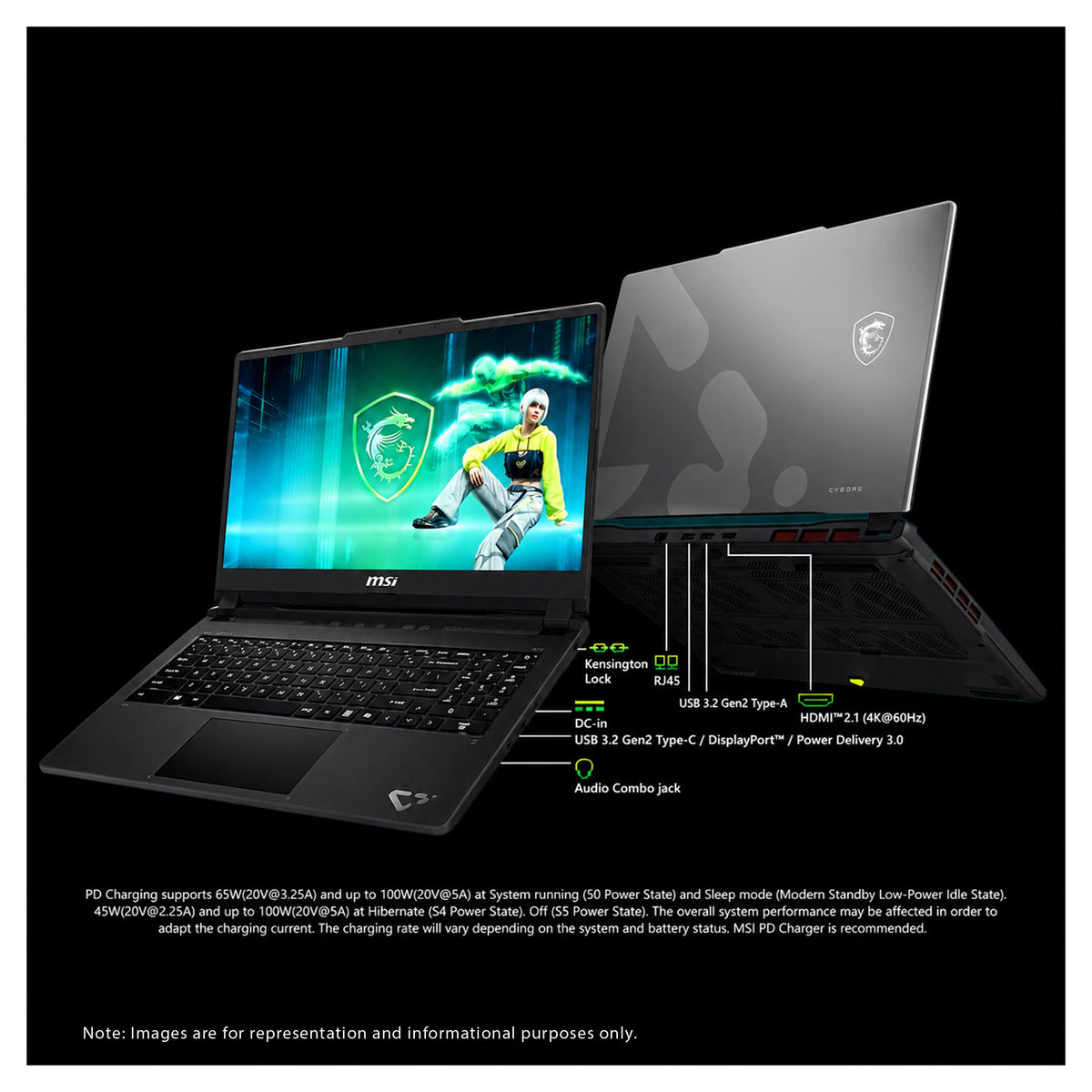 MSI Cyborg Gaming Laptop, Intel i5-13420H, 15.6" FHD (1920x1080), RTX 5050, W11 Home, Gray+Traix MousePad - Hubitx