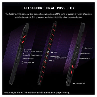 MSI Raider 18 HX Gaming Laptop, Intel Ultra 9-285HX, 18" QHD+, Nvidia G-Force RTX 5080, RGB Backlit Keyboard - Hubitx