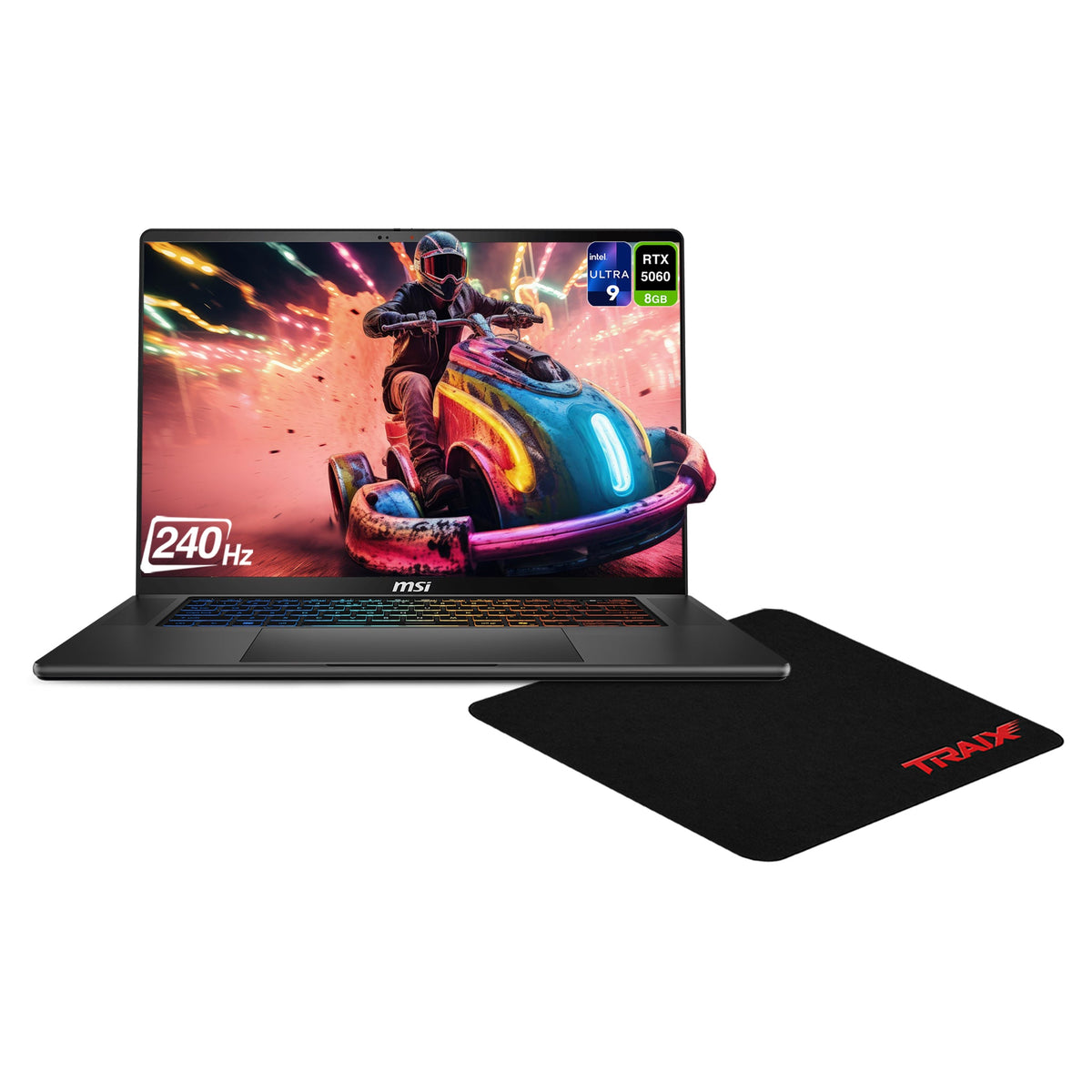 MSI Stealth 16 AI+ Gaming Laptop, Ultra 9-386H, 16" 2.5k (2560x1600), Nvidia GeForce RTX 5060, W11 Home, + Traix MousePad - Hubitx