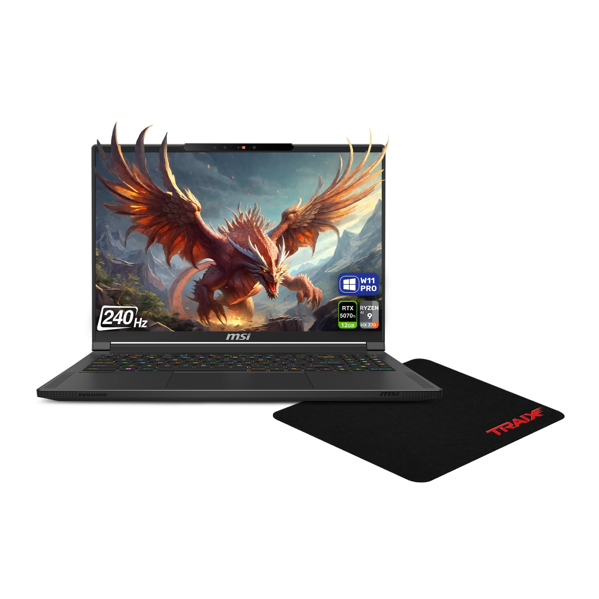 MSI Stealth A16 AI+ Gaming Laptop, Ryzen AI 9 HX - 370, RTX 5070Ti, 16" QHD+ +Traix MousePad - Hubitx