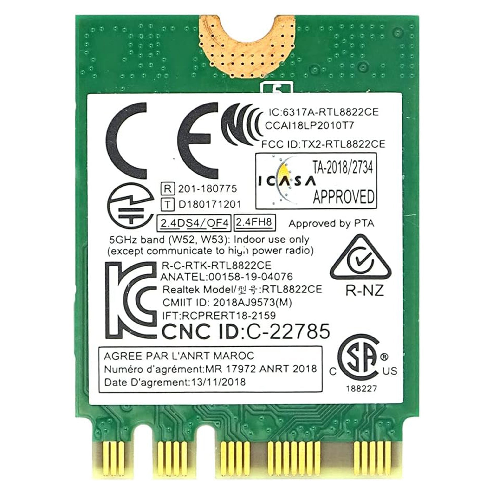 Realtek RTL8822CE Wireless Card – Dual - Band Wi - Fi AC + Bluetooth 5.0 (M.2 / NGFF) - Hubitx
